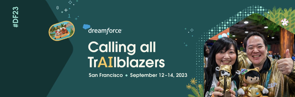 A Dreamforce banner with two people smiling